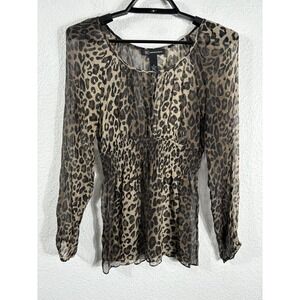 INC Shirt Womens 4 Leopard Silk Chiffon Long Sleeve Sheer Elastic Waist‎ Animal